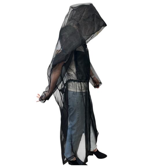 PEACHOO + KREJBERG Silk Transparent Coat in Black size M with Hood RTW SS13 - Picture 4 of 16